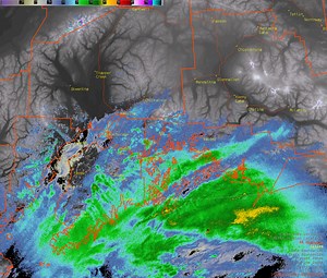 The storm is moving in, with radar indicating light to moderate precipitation along the coast and intermittent light rain and freezing rain from the Cook Inlet areas north into the Mat-Su. Precipitation will be very light and intermittent for the western Kenai, Anchorage, and Mat-Su, with downsloping keeping the region fairly dry. Downsloping is a process were winds moving over the mountains causes subsidence, or downward motion, on the lee-side of the range, resulting in warming and drying. Luc