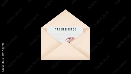 animation envelope with tax residence paper and stamp verified for festival tax day