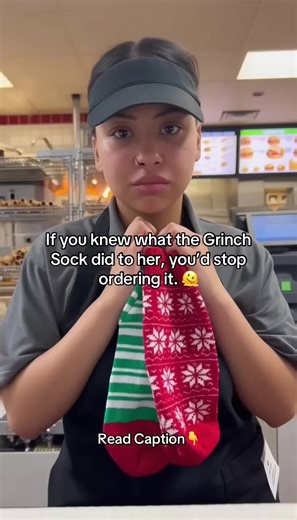 So yeah i got fired and it’s actually crazy because it was over THIS. last friday evening drive thru wrapped around the building, lobby loud as hell, people honking like that does anything. everyone already in a bad mood. every single order was “grinch meal” “does it come with socks” “yall still got socks” like nonstop. yk how it is, the SECOND we restock them they’re gone. i’m already tired just trying to survive the shift then this dad pulls up with kid in the back seat leaning all the way for