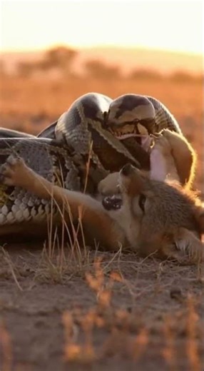 Will the python manage to swallow the jackal? Epic struggle unfolds #wildlife #nature #snake