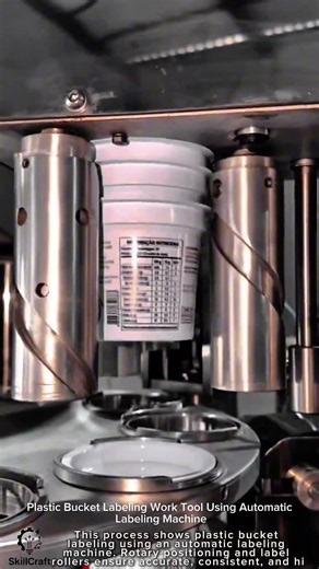 Plastic Bucket Labeling Work Tool Using Automatic Labeling Machine #worktool