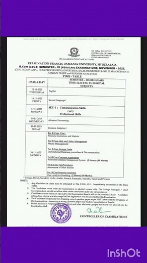 Osmania University degree exam Time table released november 2025 #ytshorts #timetable #exam #ou