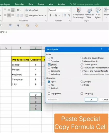 Paste Special, Copy Formula Cell #excel #exceltips #exceltutorial