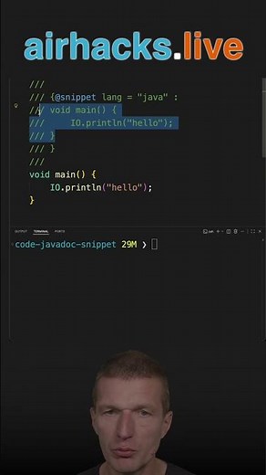 The JavaDoc Snippet Tag with Markdown #java #shorts #coding #airhacks