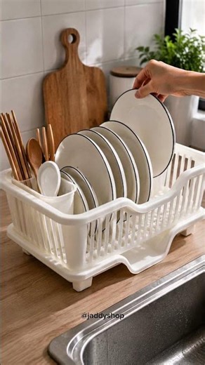 🍽️ Kitchen Sink Always Messy? Try This Space-Saving Plate Organizer Rack! ✨