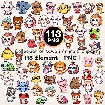 Kawaii Animals Clipart | 113 PNG Stickers (Digital Download)