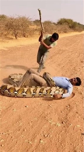 Giant Python Attacks Man on Indian Street | Locals Fight Snake with Stick (Raw Footage)