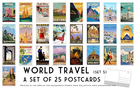 World Travel Postcards Set (5): Vintage Style Art Prints Set of 25 - Etsy