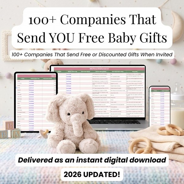 Baby Shower Freebie Invite List 2026 | 100  Companies That Send Free Gifts | Baby Registry Freebies Spreadsheet | Free Baby Stuff - Etsy