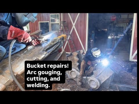 Welding repairs on the corner adapter of a excavator bucket.