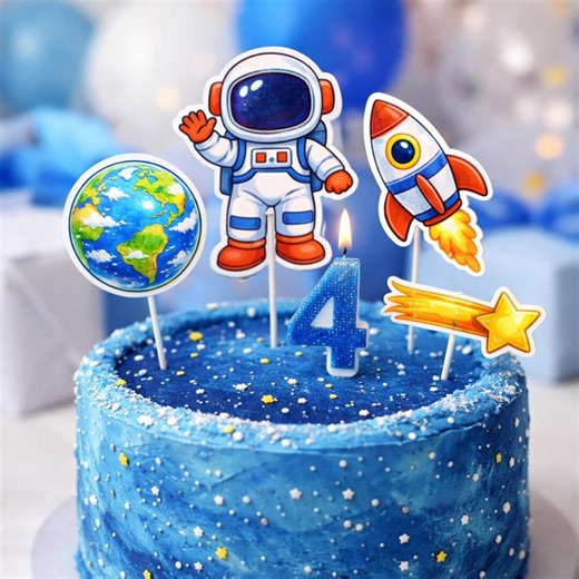 Printable Space Cake Topper | Astronaut, Rocket, Planets | Kids' Birthday Decorations | Digital Download - Etsy