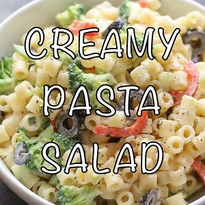 This Creamy Pasta Salad gets AMAZING reviews by everyone who tries it! http://barefeetinthekitchen.com/creamy-summer-pasta-salad-recipe/ | BarefeetintheKitchen.com