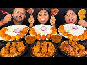Home Food Eating Challenge - Spicy Chicken Curry, Spicy Egg Curry With Extra Gravy & Rice