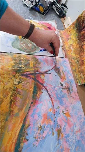 Acrylic Painting Landscape demo with palette knife #artinstruction #artdemo #impressionistpainting