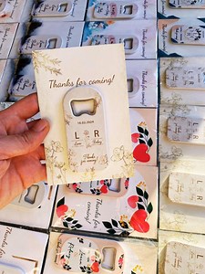 Personalized Wedding Favor Bottle Opener With Magnet & Thank You Card - Etsy