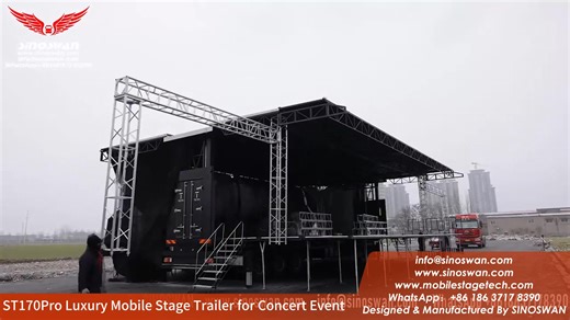 🎤🔥 Bring Bigger, Louder, and Safer Concerts to Life — With SINOSWAN ST170Pro Luxury Mobile Stage Trailer When your event needs scale, speed, and impact, the ST170Pro Luxury Mobile Stage Trailer delivers unmatched performance. Built for concerts, festivals, crusades, evangelism events, political campaigns, and mega outdoor shows, it transforms any location into a professional stage in record time. 🚛 ST170Pro Luxury Mobile Stage Trailer Key Highlights ✔ Massive stage body – 17,000 × 2,500 × 4,1