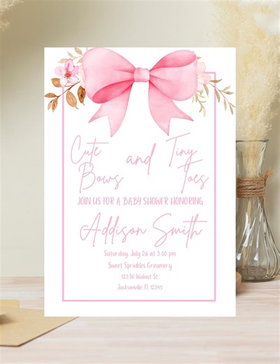 Editable Cute Bows and Tiny Toes Invitation - Etsy