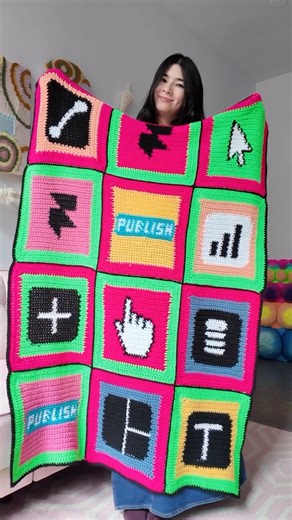 Alexandria Masse on Instagram: "Part 7 #ad I’m finally finished crocheting a blanket for @Framer 🧶 I am so excited to get cosy on the couch with my new blanket while I edit my website using Framers premade templates! Click the link in my bio to save on your website with Framer"