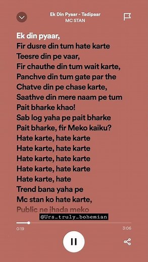 MC STAN - EK DIN PYAAR | TADIPAAR | EK DIN PYAR SONG With Lyrics.