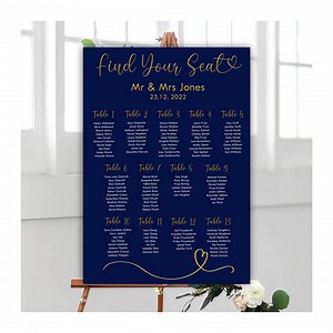 Wedding Table Seating Chart Wedding Seating Plan - Printed Wedding Table Plan in Navy - Etsy UK
