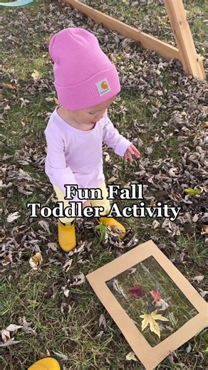 Here’s a fun fall toddler activity! All you need is some tape and a frame made out of cardboard! Head outside and explore the leaves together! You can talk about seasons, colors, or jump jump around and throw leaves around and create a fun fall card! Have fun! #toddlerlife #ToddlerActivities #outdooractivities #momlife #paisleyscorner | Lily b Coco - Silly Miss Lily From Paisley's Corner