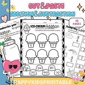 Cut and Paste Addition and Subtraction Worksheets | Hands-on Math Activities - Etsy
