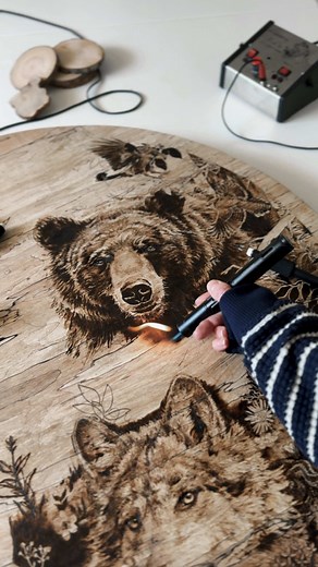 Pyrography Progress on 'The Gathering' Artwork