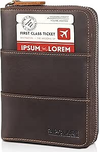 Polare Full Grain Leather Travel Passport Wallet with YKK Zipper and RFID Blocking Document Organizer Holder 2 Passports (Dark Brown)