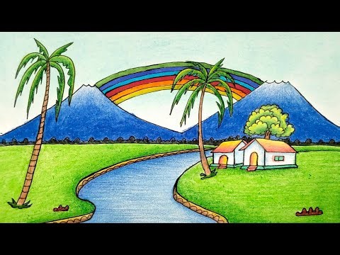 This Rainbow Scenery Drawing Will Relax Your Mind 🌈✨ | Easy Landscape Art