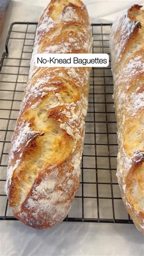 Eat’s Time To Cook on Instagram: "- No-Knead Baguette 🥖✨ Crispy outside, soft inside — a real homemade French baguette, no kneading needed. No fancy skills, no special equipment. Just time, a hot oven, and that amazing bakery smell at home. ➡️ Full recipe on my blog 🎥 Full video on YouTube 🇫🇷 Baguette sans pétrissage 🥖✨ Un baguette croustillante, une mie bien moelleuse — la vraie baguette maison, sans pétrir. Pas besoin de technique compliquée ni de matériel particulier. Du temps, un four b