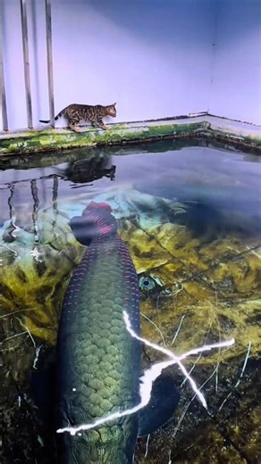 The fierce dog-cat-like rivalry between the 🐍 Arapaima and the catfish. #arapaima #fishing