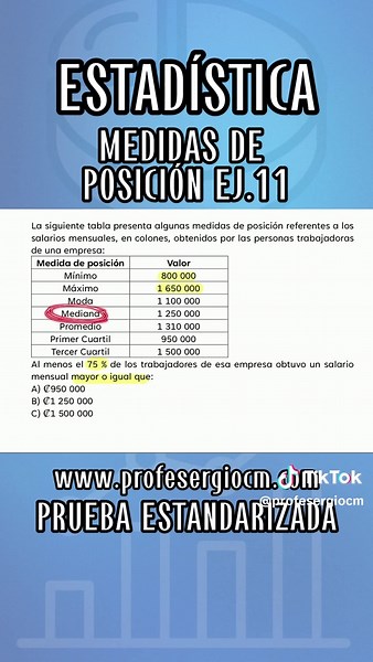 Medidas de Posición: Ejercicio 11 para Prueba Estandarizada