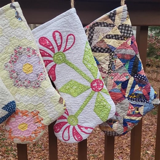 Antique Quilt Christmas Stocking, Grandma's Flower Garden, 1940s Vintage - Etsy