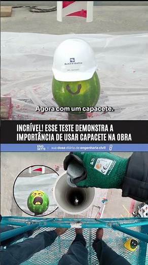 Teste demonstra a importância de usar capacete na obra.