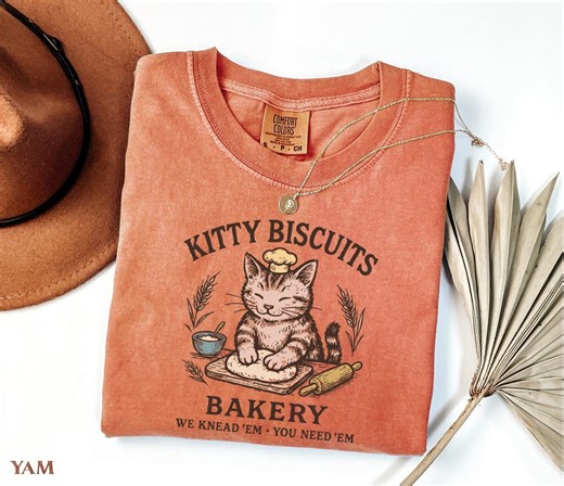 Comfort Colors® Kitty Biscuits Bakery Shirt, Kneading Sourdough Cat Sweatshirt, Funny Cat Gift - Etsy