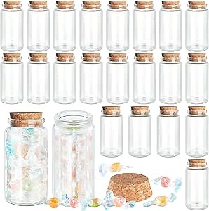 Tessco for you 24 Pcs 100 ml Small Glass Cork Bottles, 3.4 Oz, Spell Jars Clear Potion Bottles Bright DIY Sand Water Message Decorative Jar Party Favors