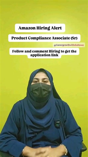 Shahnaaz Zameer on Instagram: "Amazon is hiring Product Compliance Associate – Senior! 🚫 Not for freshers ✔ 1+ year experience mandatory ✔ Graduation required ✔ Strong English communication skills ✔ Salary starts around 4.5 LPA (experience-based) Want the apply link? 👇 💬 Comment “Amazon Hiring” or “Hiring” ❤️ Follow this page Link will be shared in DM. (Work from home jobs, freshers jobs, freshers hirings, experienced hiring, wfh jobs, remote opportunities, work from anywhere, amazon hiring, 
