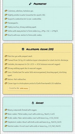 Oxygen: Occurrence, preparation, properties, Allotropes Ozone, and Oxides