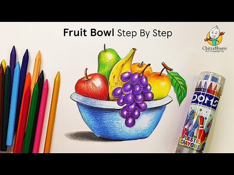 Fruit Basket Realistic Drawing with Doms Plastic Crayons 12 Shades Step By Step for Beginners