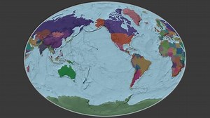 Congo Kinshasa area presented against the global administrative map in the Fahey projection with animated oblique transformation