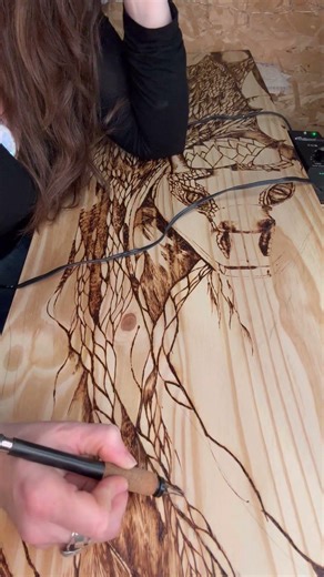 “Fire. Focus. Intention.” Wood burning fun! #dragon #oddlysatisfying #pyrographyart #woodburner