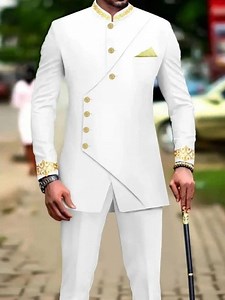 African Traditional Clothing With Gold Embroidery, African Men's Kaftan/2 Piece Dress/men Suit Attire/native Wear/groom Latest Suit/senator - Etsy