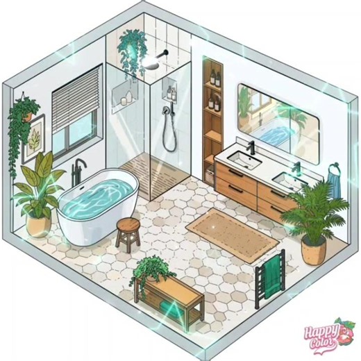 Colour with me a beautiful bathroom in Happy Color App.
