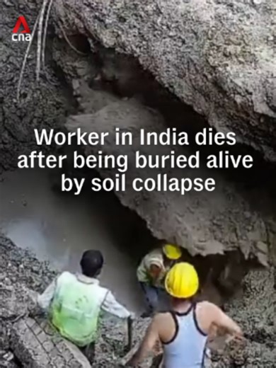 A construction worker in India was killed after a mound of soil collapsed on him at a worksite on Saturday (Apr 25). The 32-year-old had been repairing a pipeline in the city of Aligarh in the northern state of Uttar Pradesh when the incident occurred. CCTV footage showed frantic coworkers attempting to dig through the pit with their hands before an excavator operator joined the rescue effort. According to local news reports, his relatives were offered compensation of Rs 700,000 (US$7,432). #ind