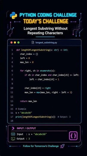 Python Coding Challenge! Longest substring without repeating characters #shorts #python #leetcode