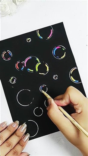 How to Draw Realistic Bubbles on Black Paper | Easy Art Tutorial || Scratch Paper Art Hack #shorts