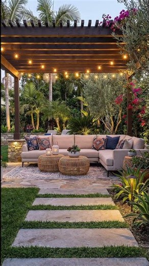 Cozy Backyard Lounge Transformation | Pergola & Outdoor Lighting Time-Lapse #designinspiration
