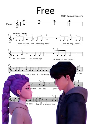 Free – Demon Hunters KPOP Grade 0, Beginner Very Easy Piano Sheet With Lyrics | Color Notes, Note Names, Finger Numbers Instant Download PDF - Etsy