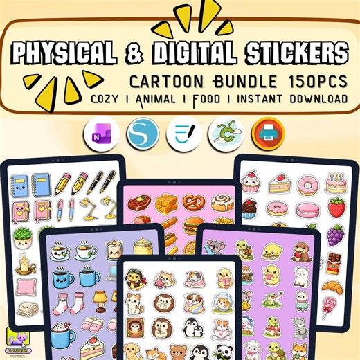 Cartoon BUNDLE Printable & Digital Stickers 150+ Pcs, PNG, JPG, Onenote, Goodnotes, Ipad, Android, for Planners and Journaling Stickers - Etsy