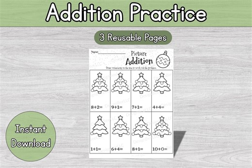 Christmas Addition Practice Worksheet: PDF 1-10 - Etsy
